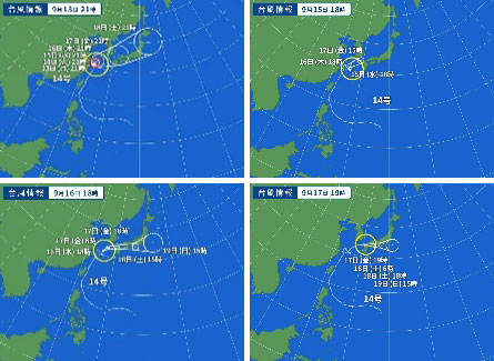 台風の進路図から、雲画像の動きを確かめる