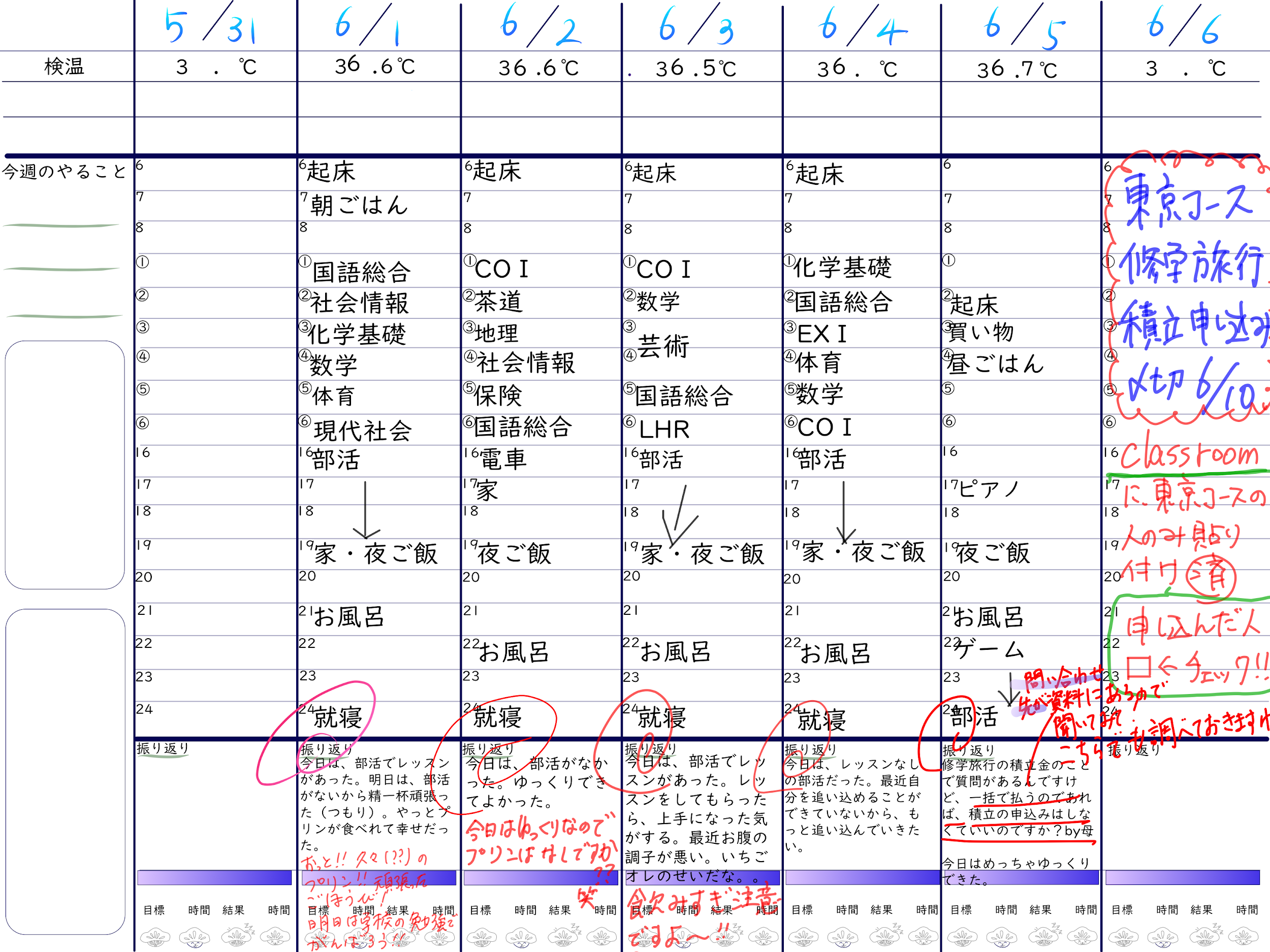 実際に生徒が記入したシート①