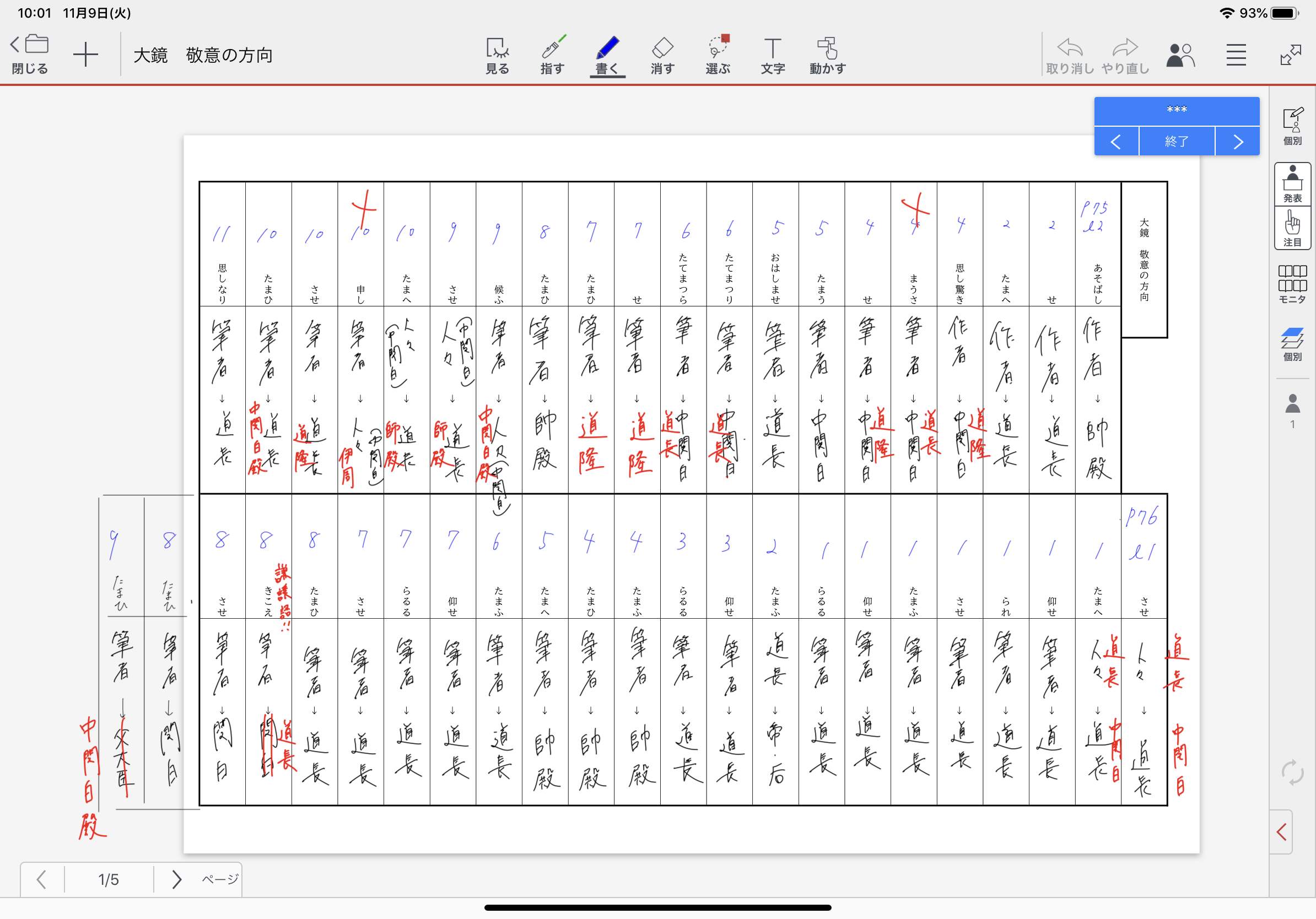 敬意の方向を明らかにする。(ペア)