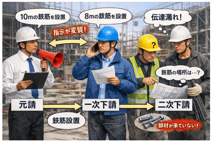 元請会社と下請会社の間でのやり取りを表した図