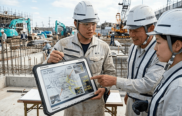 現場で指示出し中