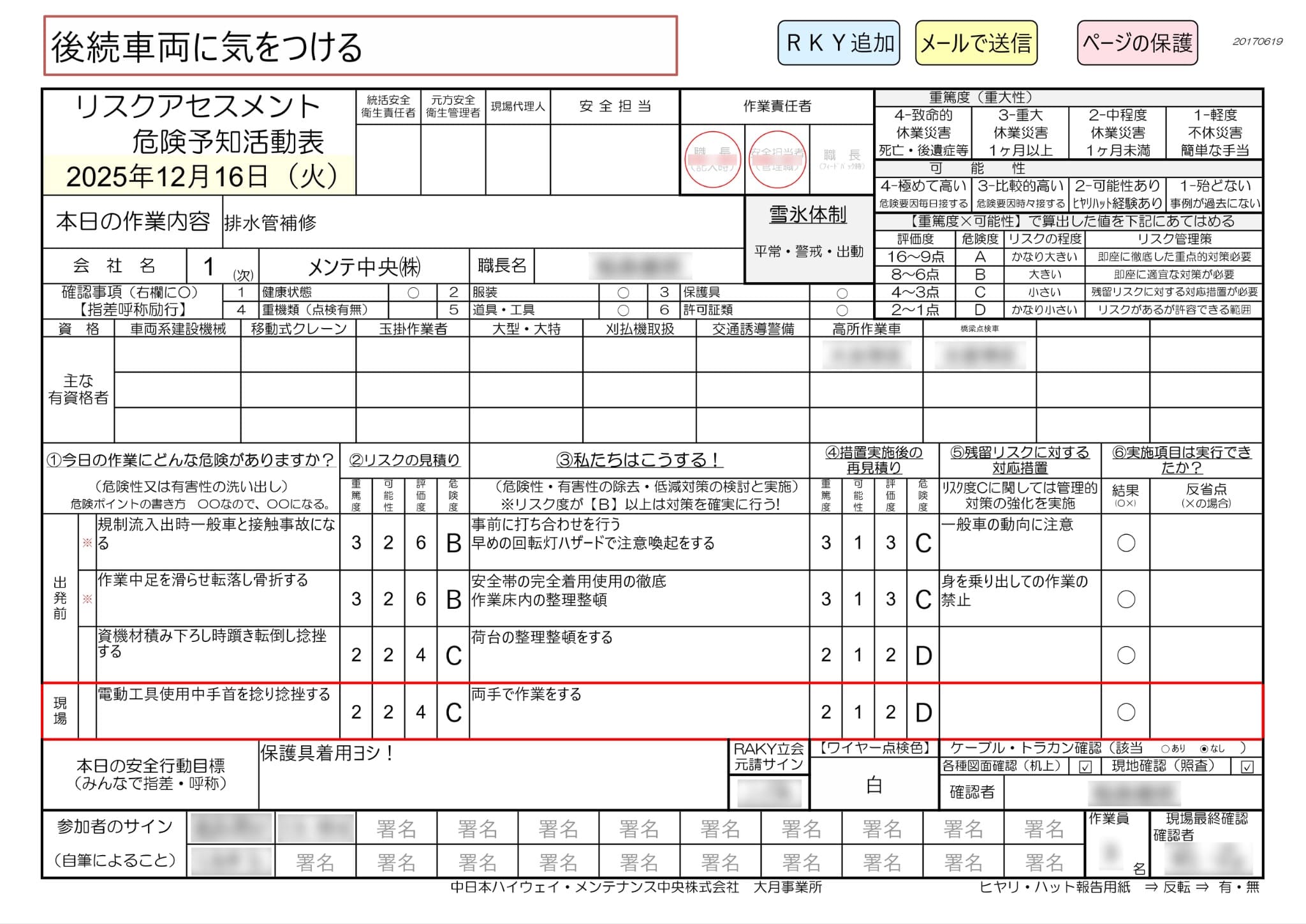 RKY活動のチェックシート