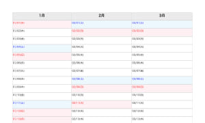 2025年3ヶ月カレンダー(1月-3月)