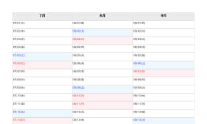 2025年3ヶ月カレンダー(7月-9月)