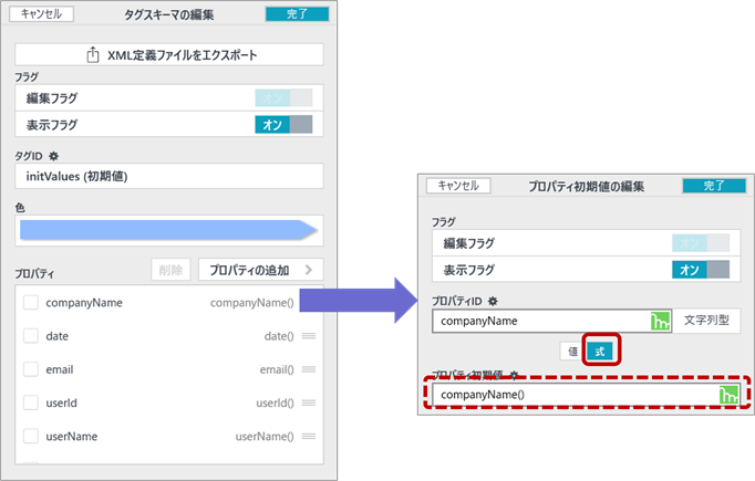図3-7-1 タグプロパティに初期値として関数を設定