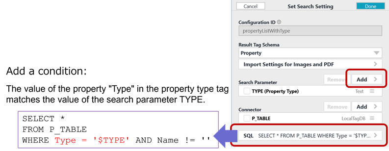 Figure 6-5 SQL expression with search parameters